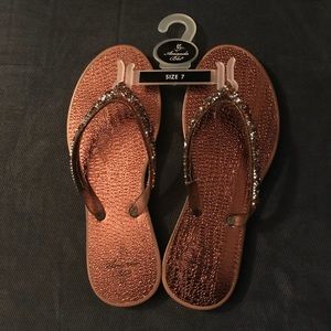 Metallic Alligator Sandal - Bronze - Size 7